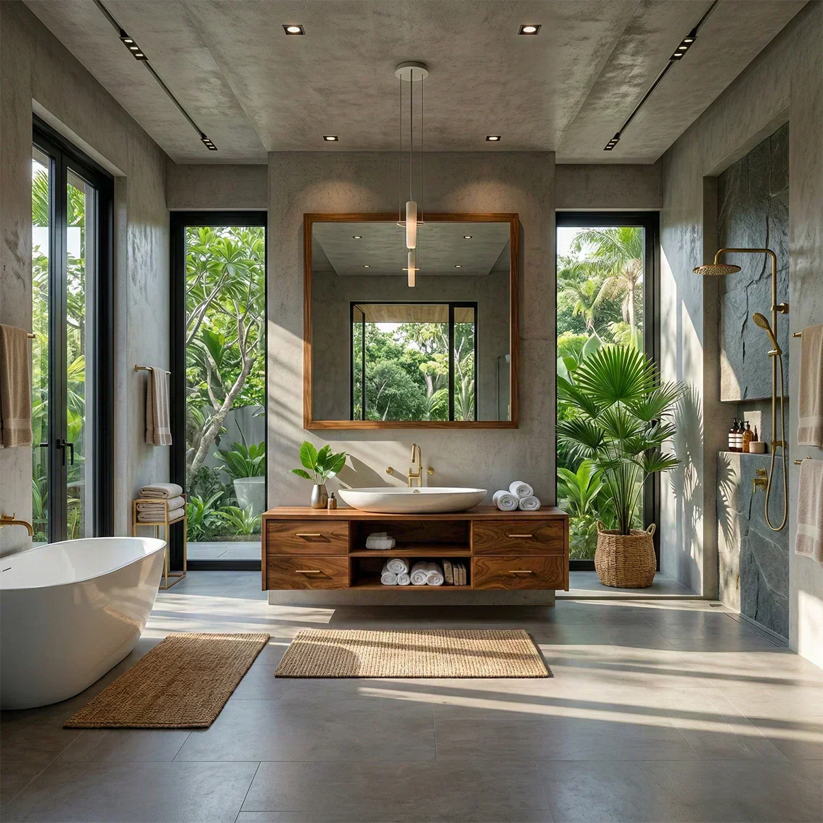 Floating Solid Wood Bathroom Vanity – Modern Vanity with Drawers and Open Shelf - Woodenecho