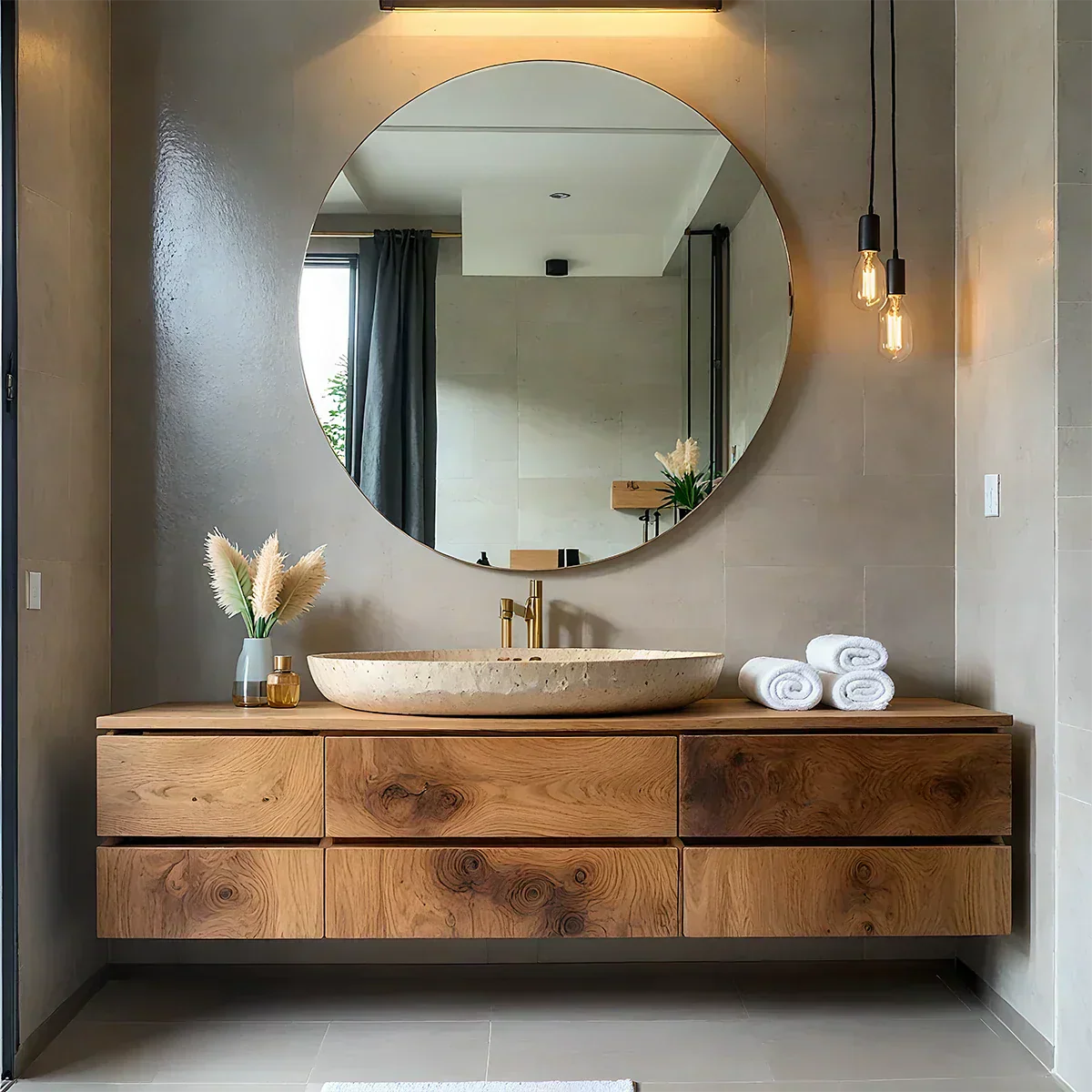 Floating Solid Wood Bathroom Vanity with Modern Storage - Rustirawood