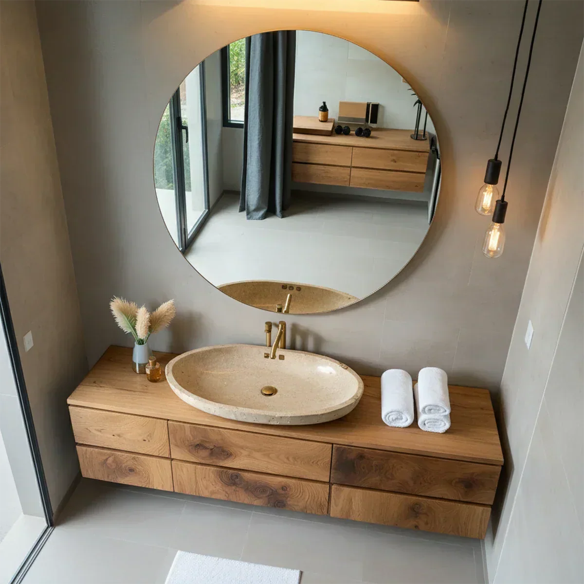 Floating Solid Wood Bathroom Vanity with Modern Storage - Rustirawood
