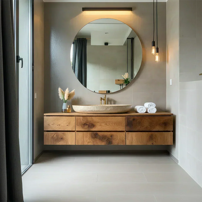 Floating Solid Wood Bathroom Vanity with Modern Storage - Woodenecho
