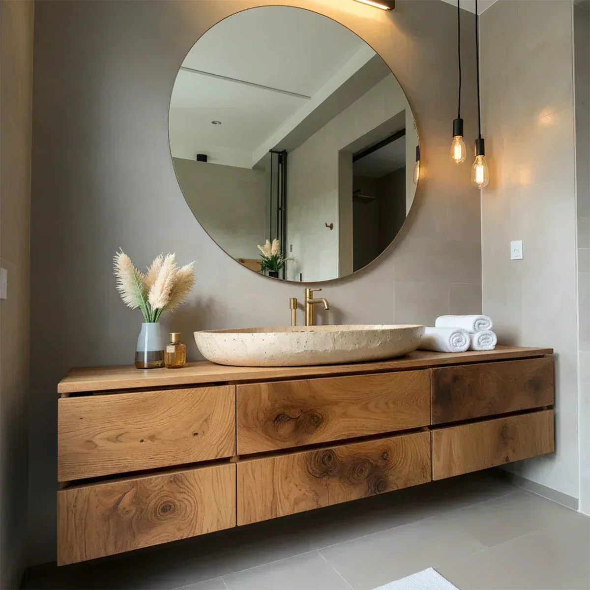 Floating Solid Wood Bathroom Vanity with Modern Storage - Woodenecho