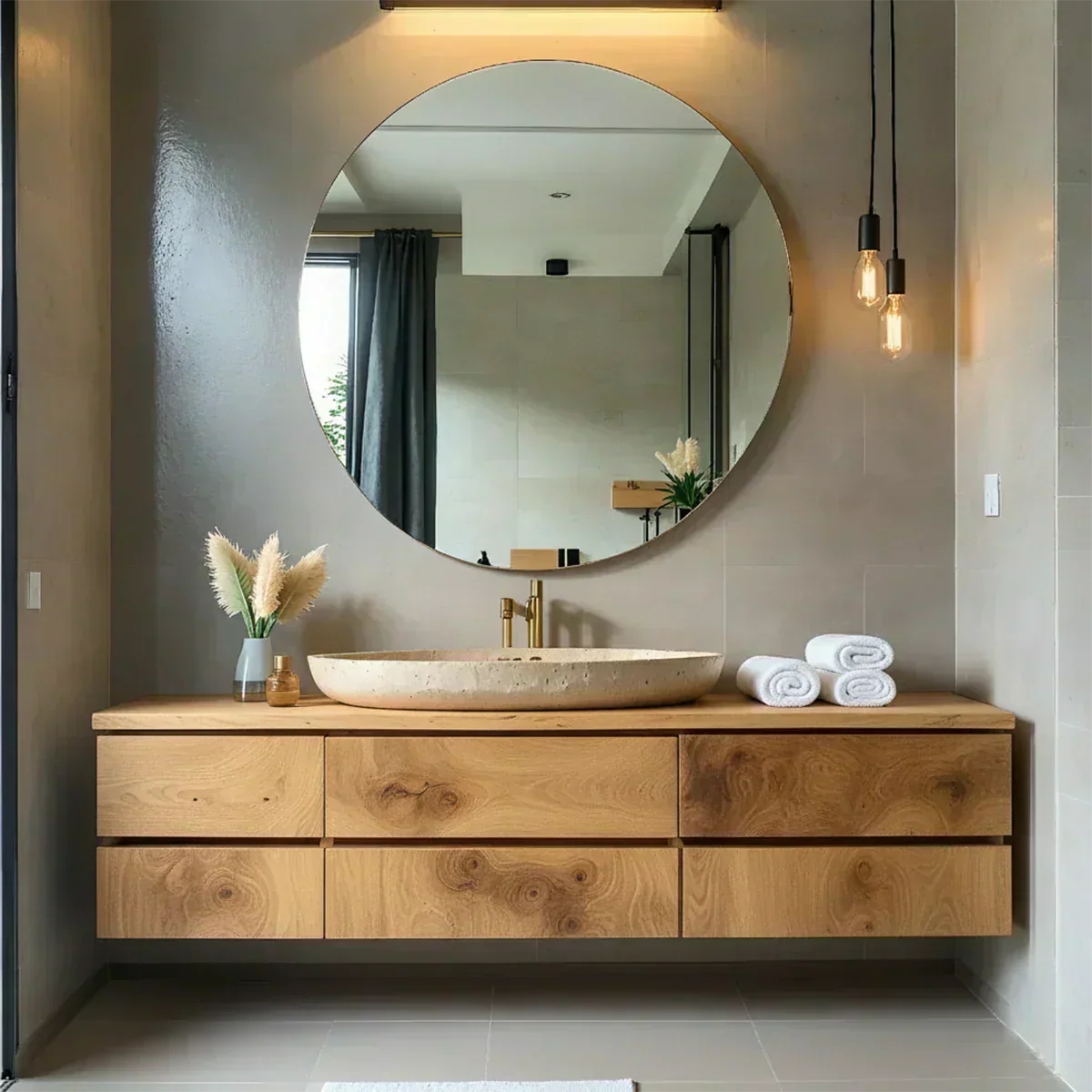 Floating Solid Wood Bathroom Vanity with Modern Storage - Woodenecho