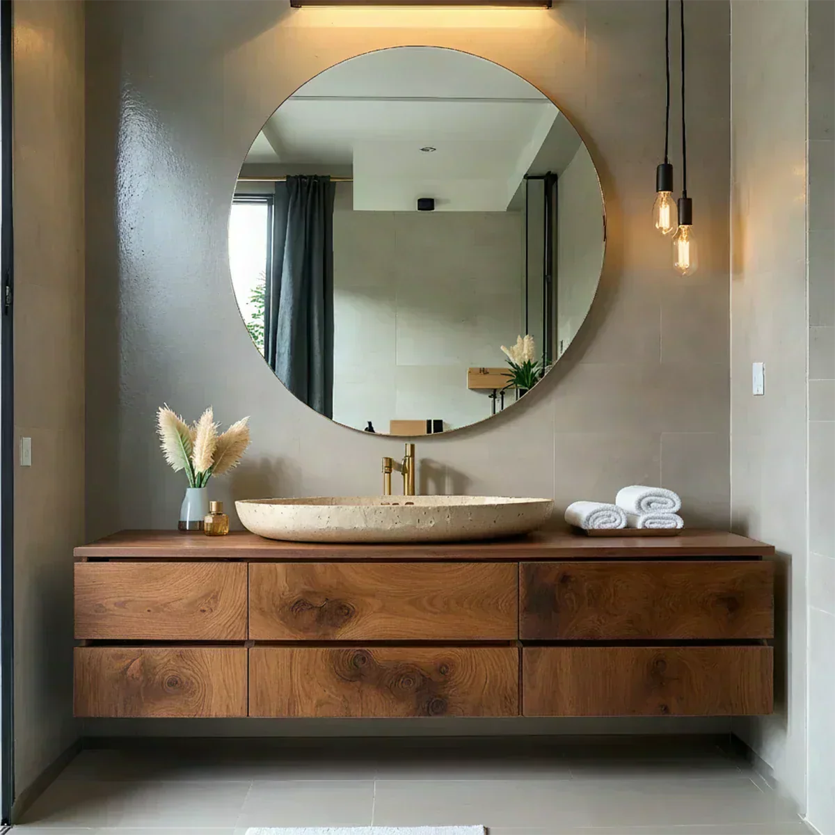Floating Solid Wood Bathroom Vanity with Modern Storage - Woodenecho