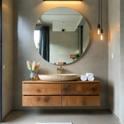 Floating Solid Wood Bathroom Vanity with Modern Storage - Woodenecho