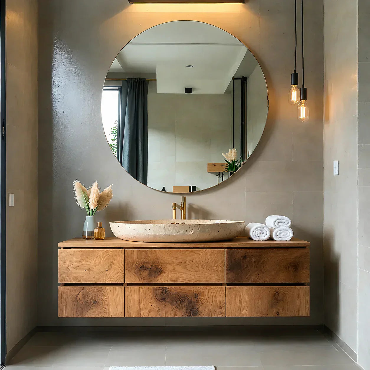 Floating Solid Wood Bathroom Vanity with Modern Storage - Woodenecho