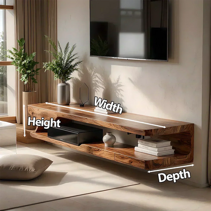 Floating Solid Wood TV Stand – Minimal Organic Modern Wall-Mounted Console - Woodenecho