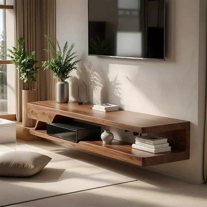 Floating Solid Wood TV Stand – Minimal Organic Modern Wall-Mounted Console - Woodenecho