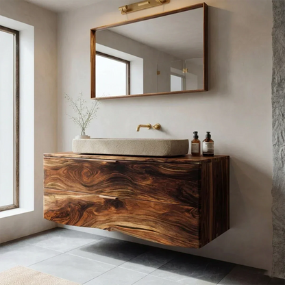 Floating Traditional Bathroom Vanity Cabinet in Natural Solid Wood - Rustirawood