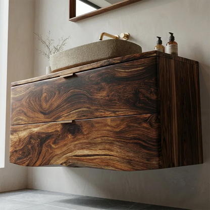 Floating Traditional Bathroom Vanity Cabinet in Natural Solid Wood - Rustirawood