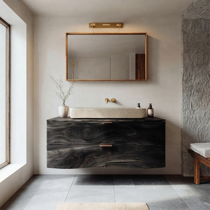 Floating Traditional Bathroom Vanity Cabinet in Natural Solid Wood - Rustirawood