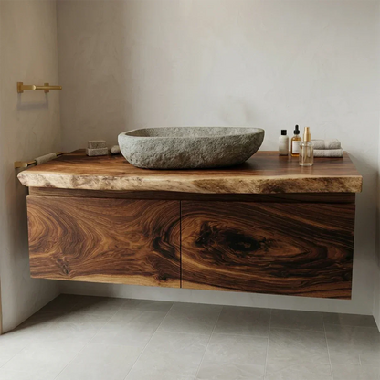 Floating Traditional Bathroom Vanity Cabinet in Natural Solid Wood - Rustirawood