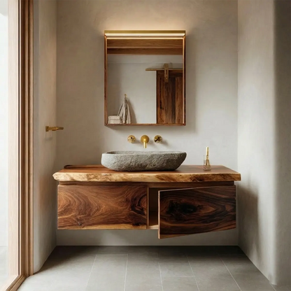 Floating Traditional Bathroom Vanity Cabinet in Natural Solid Wood - Rustirawood