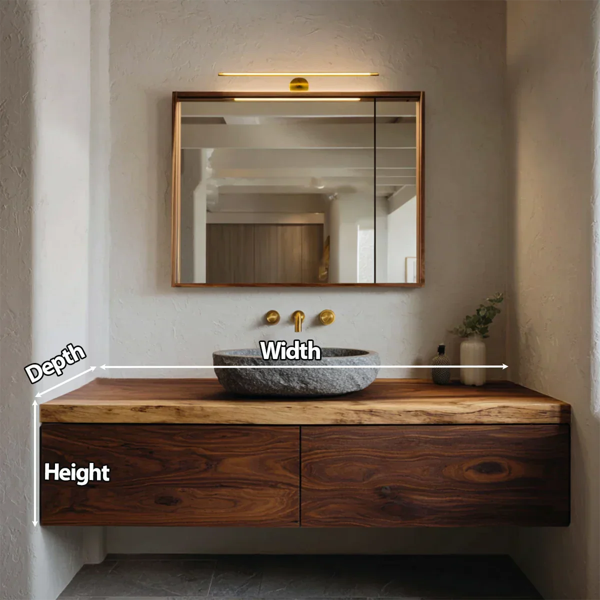 Floating Traditional Bathroom Vanity Cabinet in Natural Solid Wood - Rustirawood
