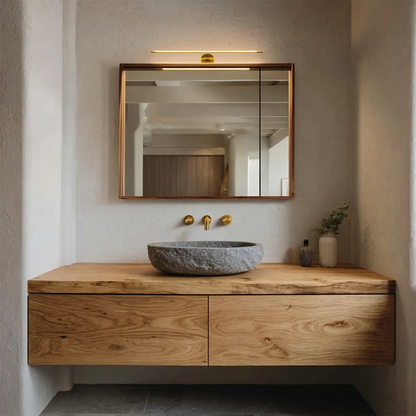 Floating Traditional Bathroom Vanity Cabinet in Natural Solid Wood - Rustirawood