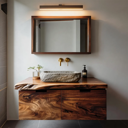 Floating Traditional Bathroom Vanity Cabinet in Natural Solid Wood - Rustirawood