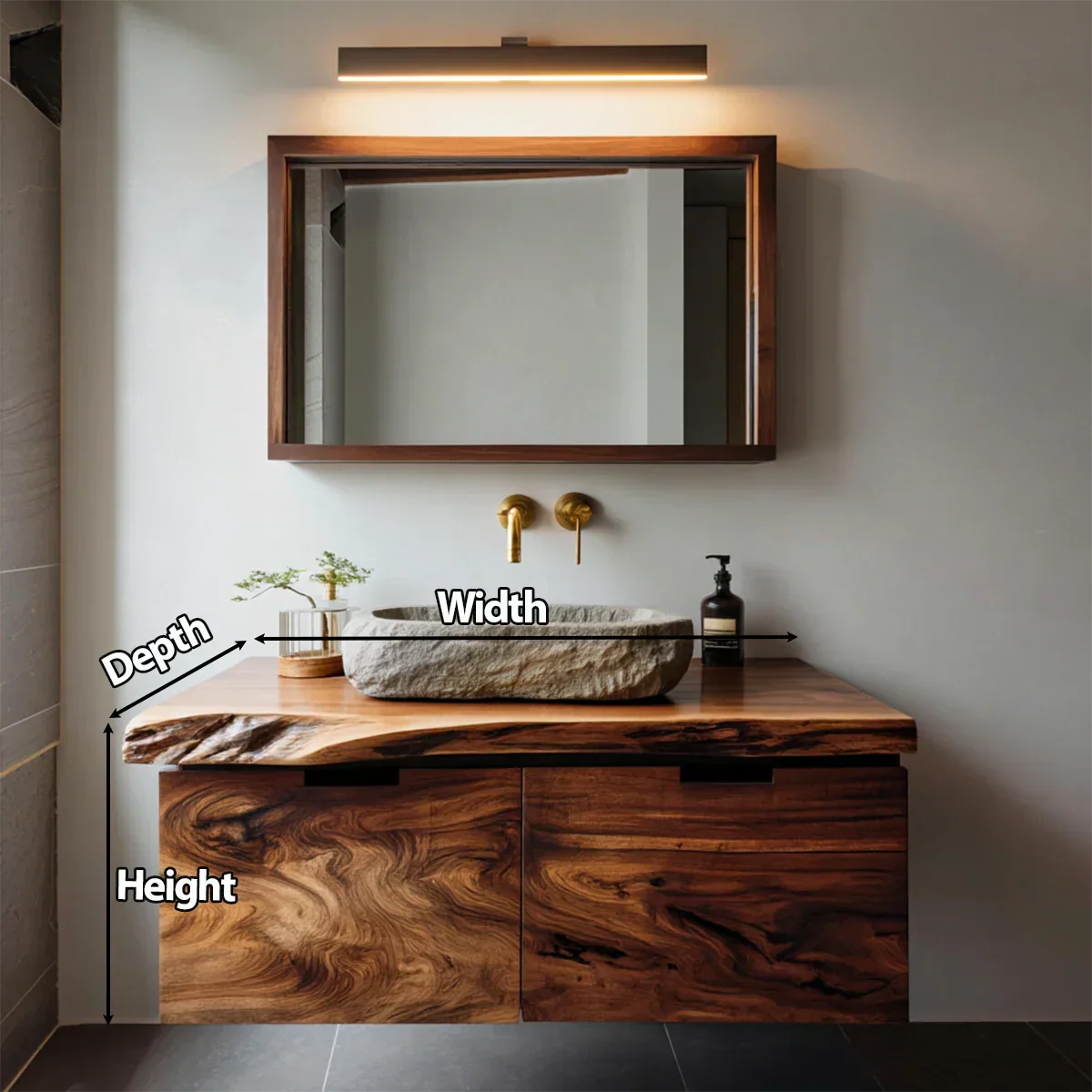 Floating Traditional Bathroom Vanity Cabinet in Natural Solid Wood - Rustirawood