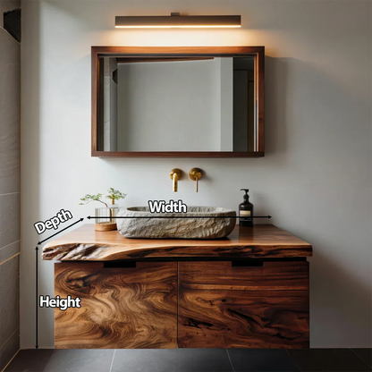 Floating Traditional Bathroom Vanity Cabinet in Natural Solid Wood - Rustirawood