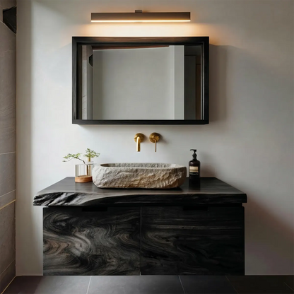 Floating Traditional Bathroom Vanity Cabinet in Natural Solid Wood - Rustirawood