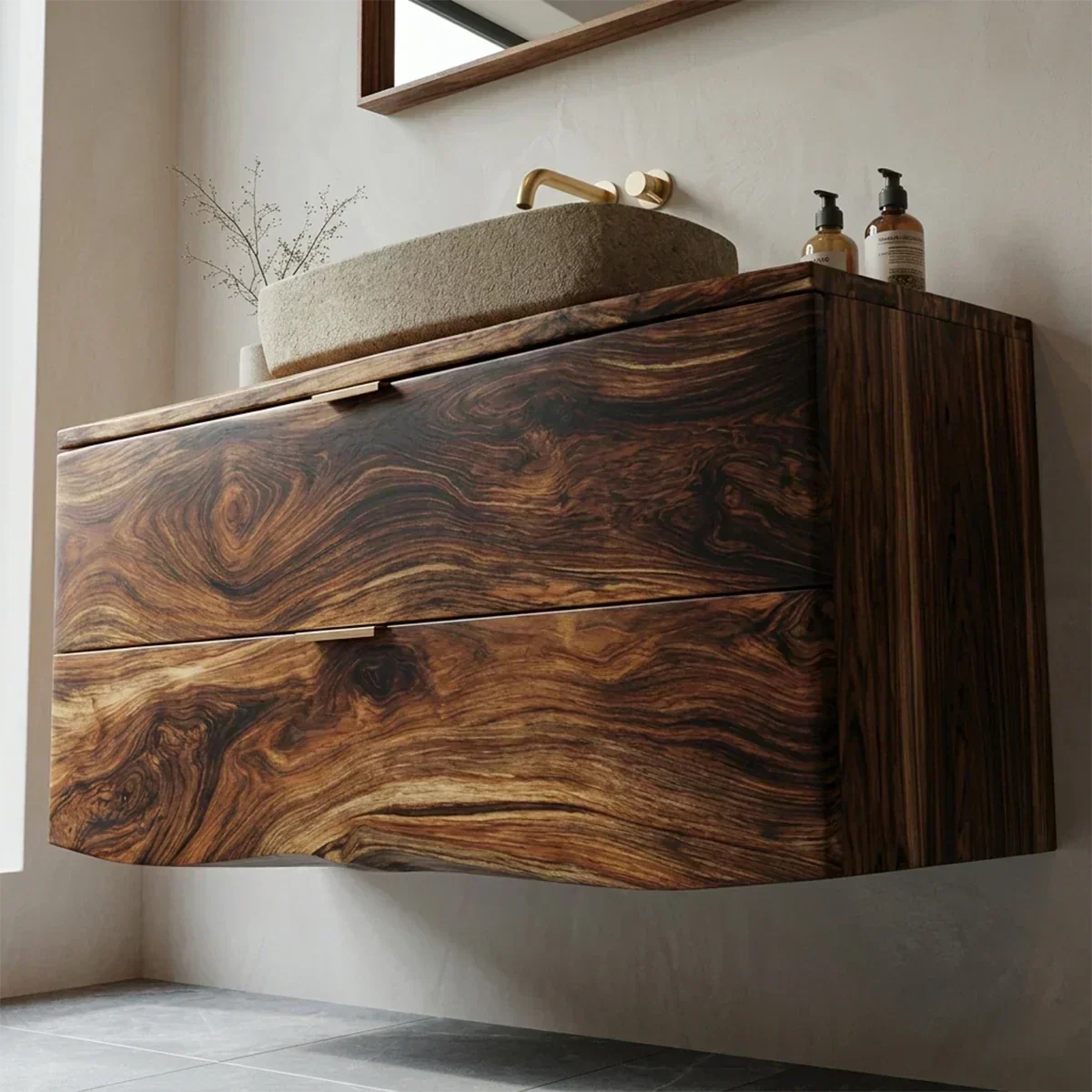 Floating Traditional Bathroom Vanity Cabinet in Natural Solid Wood - Woodenecho