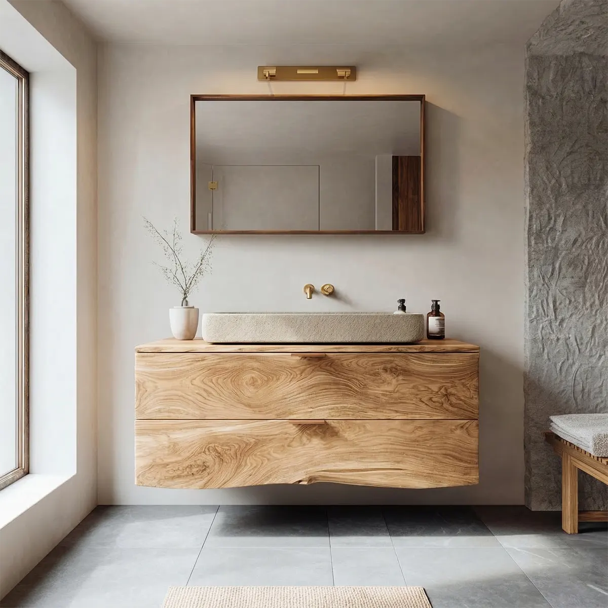 Floating Traditional Bathroom Vanity Cabinet in Natural Solid Wood - Woodenecho
