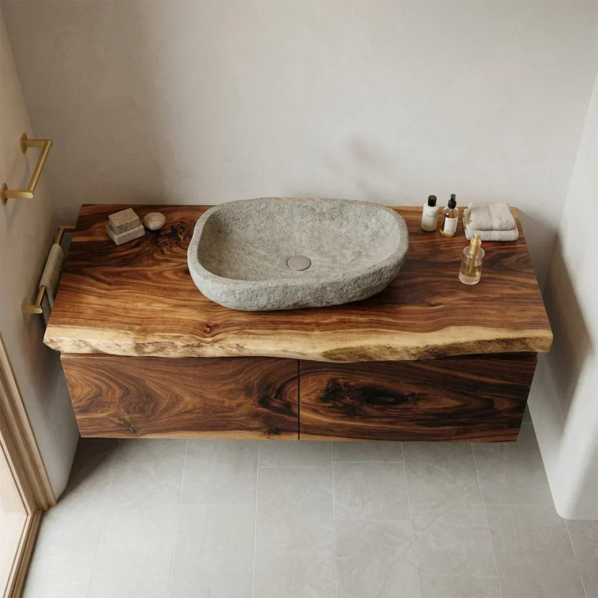 Floating Traditional Bathroom Vanity Cabinet in Natural Solid Wood - Woodenecho