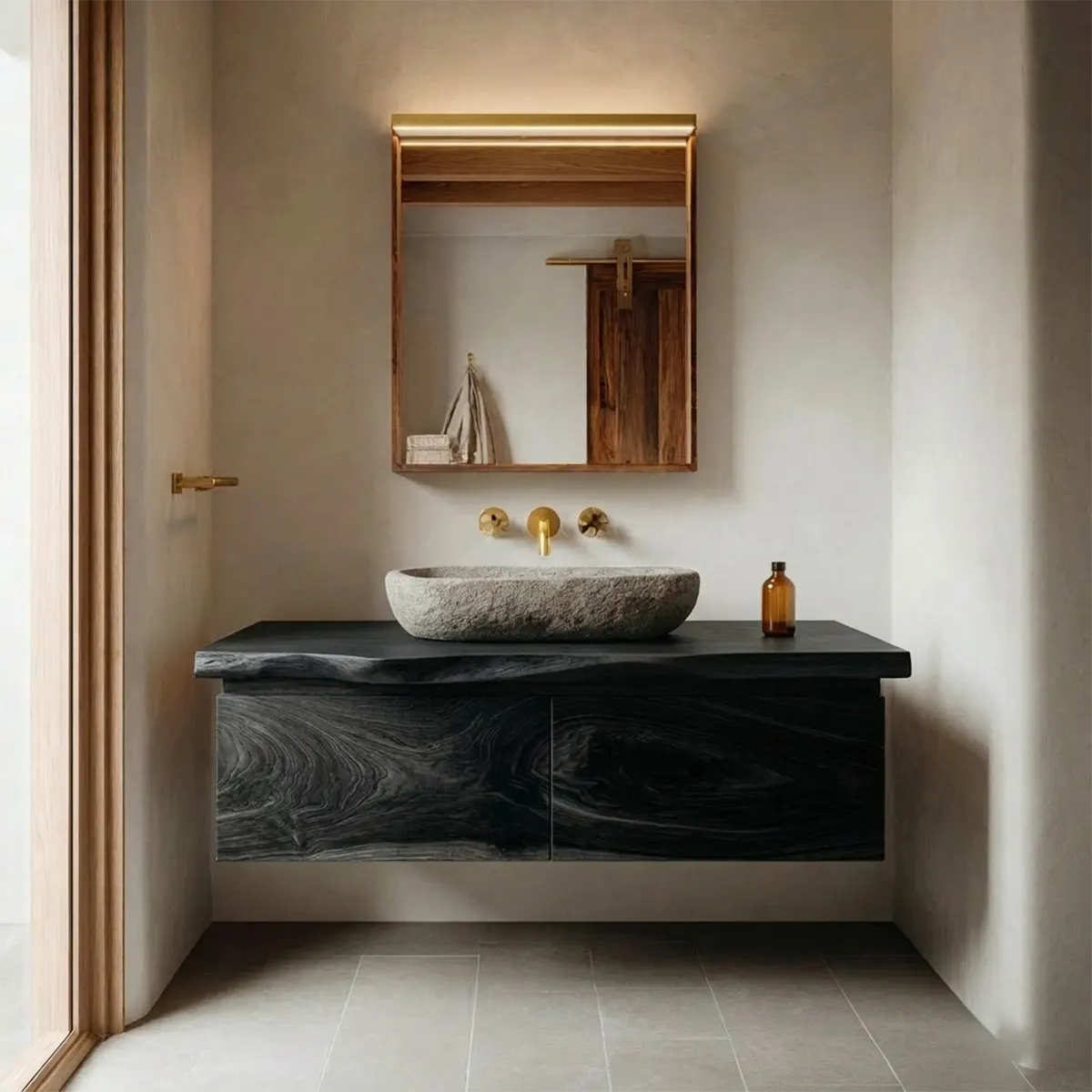Floating Traditional Bathroom Vanity Cabinet in Natural Solid Wood - Woodenecho