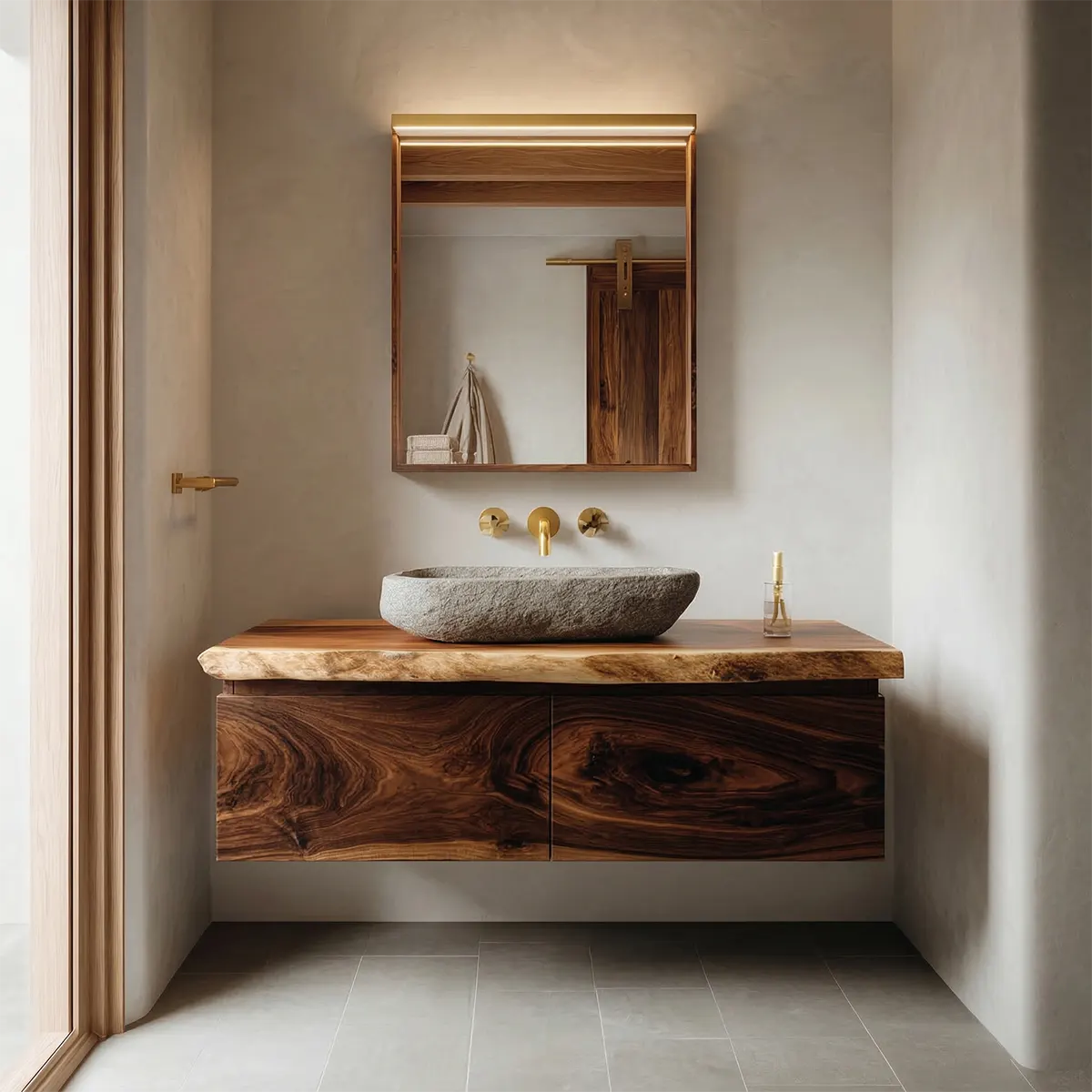 Floating Traditional Bathroom Vanity Cabinet in Natural Solid Wood - Woodenecho