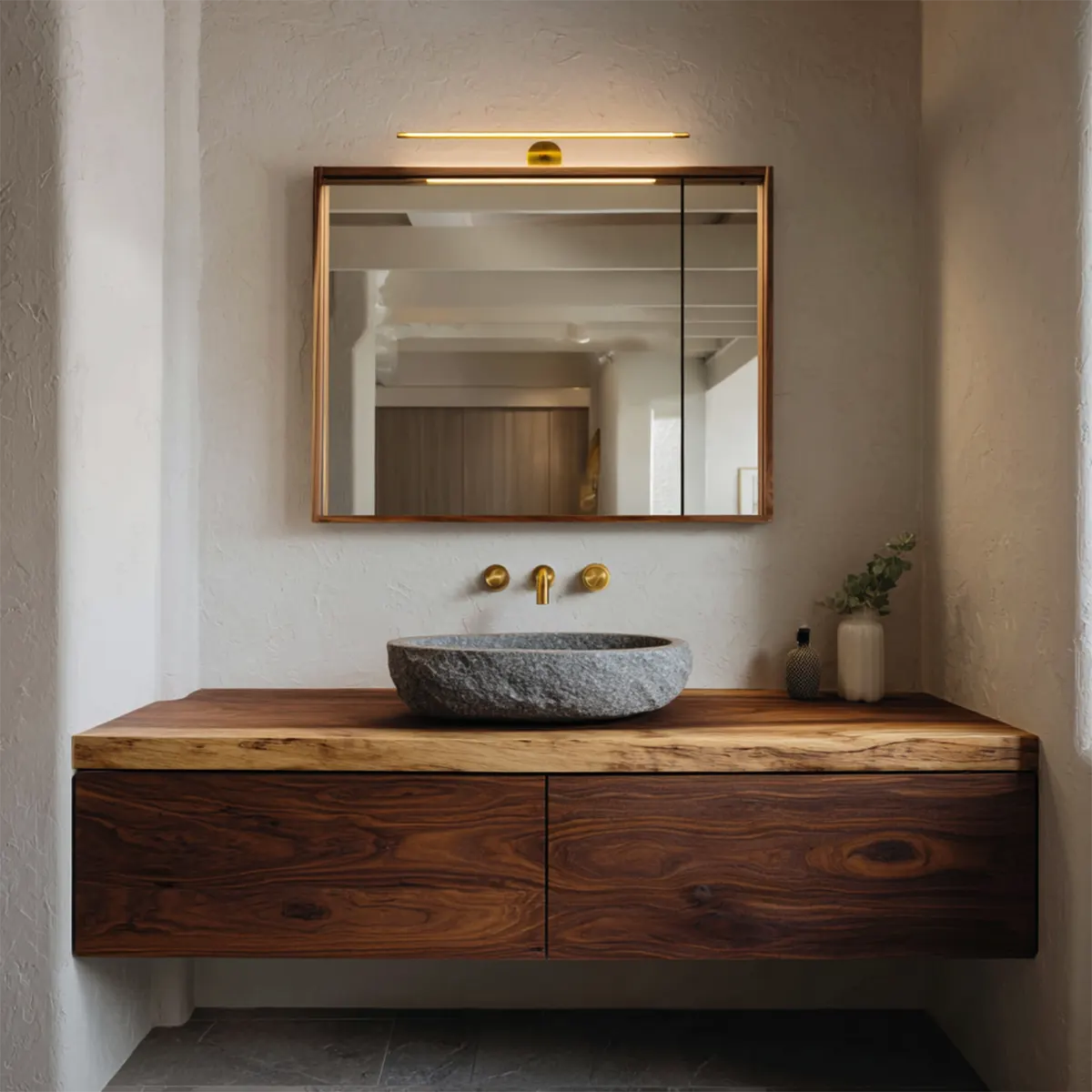 Floating Traditional Bathroom Vanity Cabinet in Natural Solid Wood - Woodenecho
