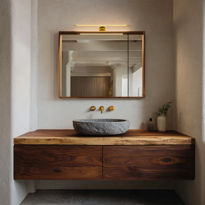 Floating Traditional Bathroom Vanity Cabinet in Natural Solid Wood - Woodenecho