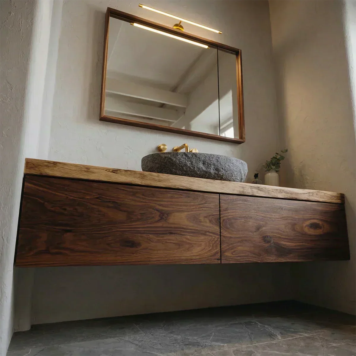 Floating Traditional Bathroom Vanity Cabinet in Natural Solid Wood - Woodenecho