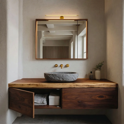 Floating Traditional Bathroom Vanity Cabinet in Natural Solid Wood - Woodenecho