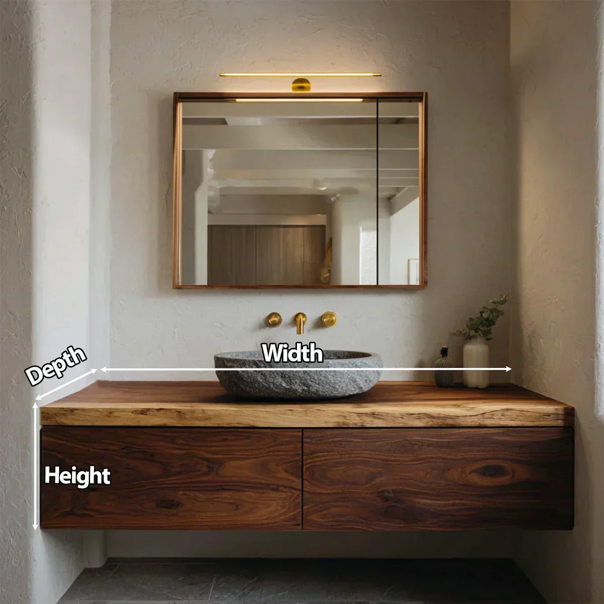 Floating Traditional Bathroom Vanity Cabinet in Natural Solid Wood - Woodenecho