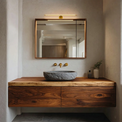 Floating Traditional Bathroom Vanity Cabinet in Natural Solid Wood - Woodenecho
