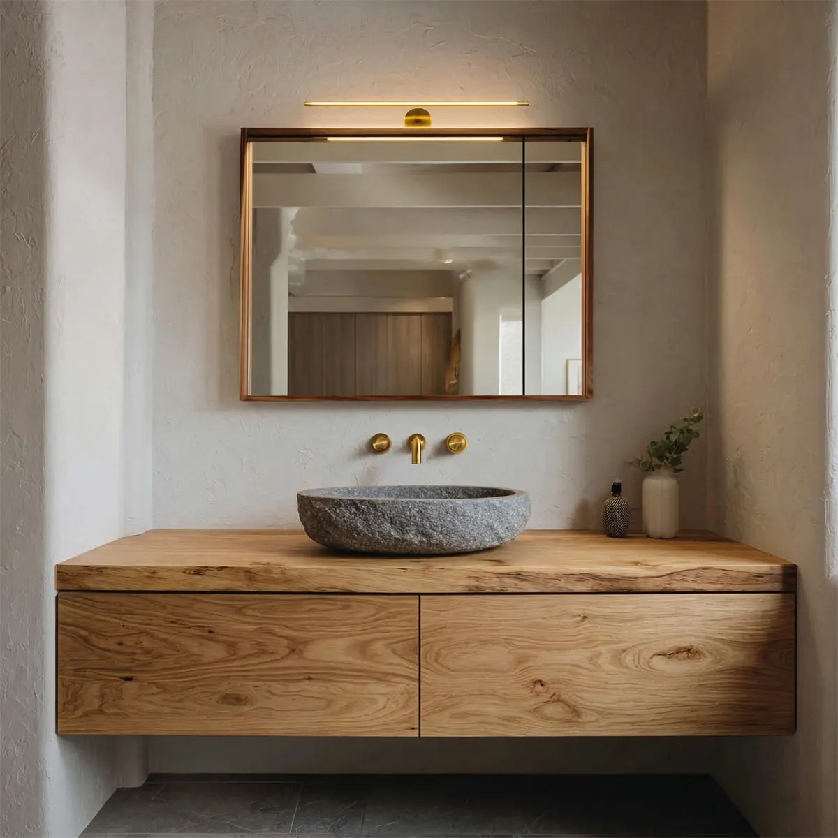 Floating Traditional Bathroom Vanity Cabinet in Natural Solid Wood - Woodenecho