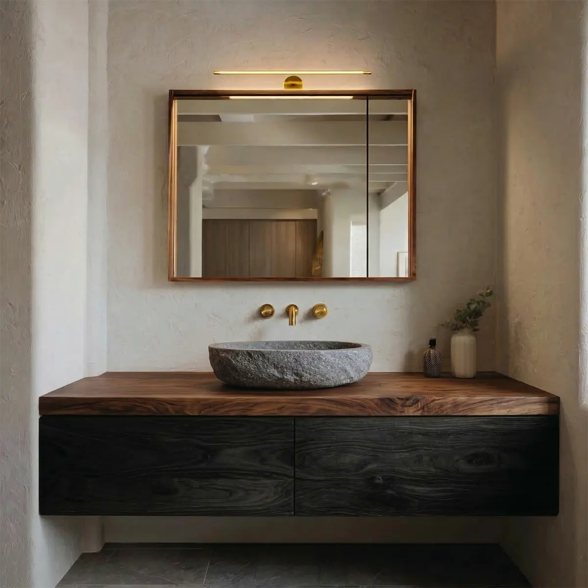 Floating Traditional Bathroom Vanity Cabinet in Natural Solid Wood - Woodenecho