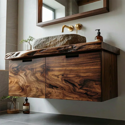 Floating Traditional Bathroom Vanity Cabinet in Natural Solid Wood - Woodenecho