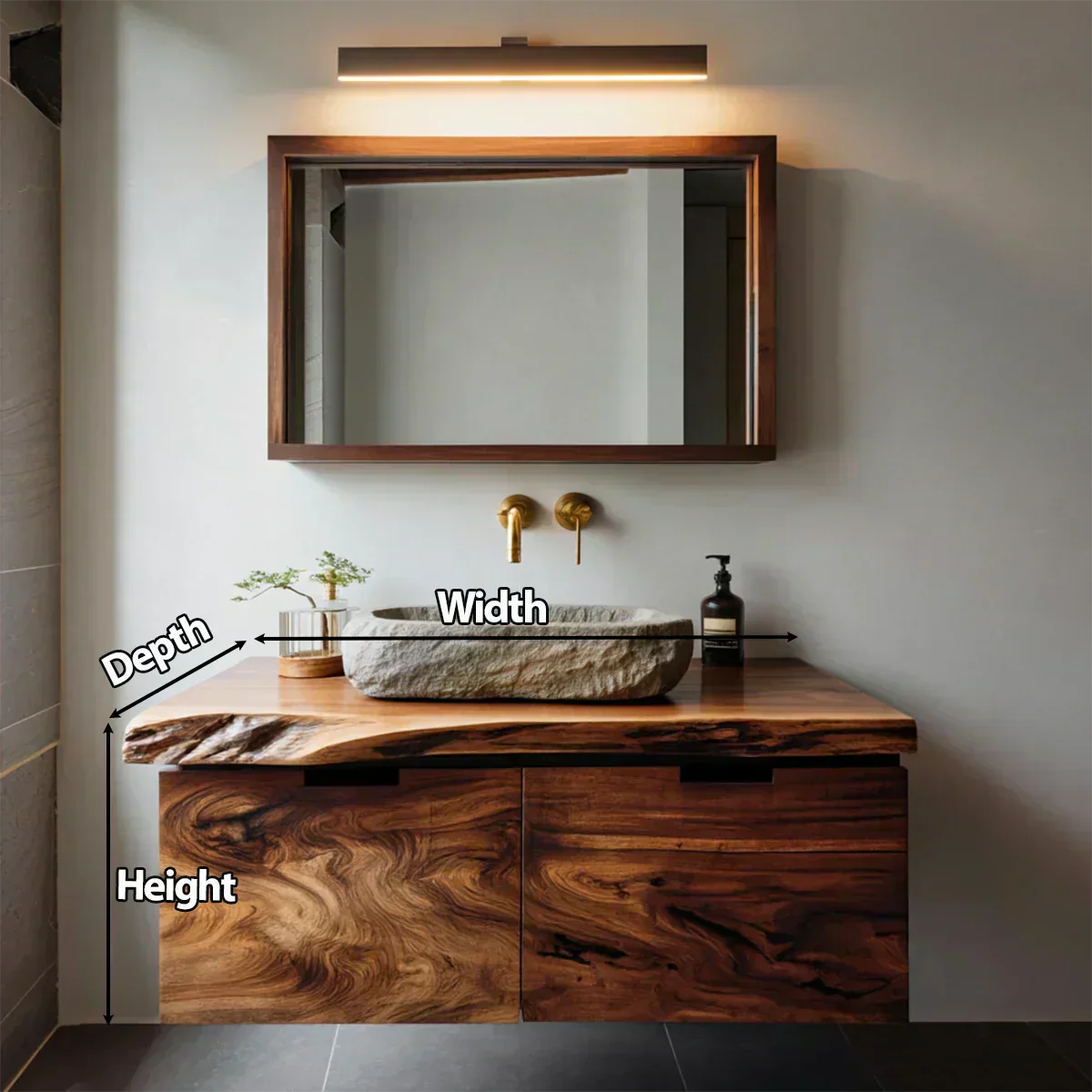 Floating Traditional Bathroom Vanity Cabinet in Natural Solid Wood - Woodenecho