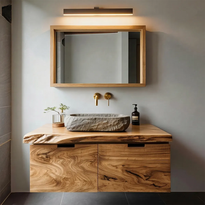 Floating Traditional Bathroom Vanity Cabinet in Natural Solid Wood - Woodenecho