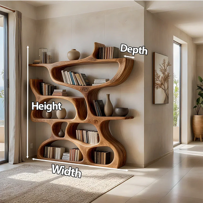 Flow Solid Wood Bookshelf – Sculpted Form Edition - Rustirawood