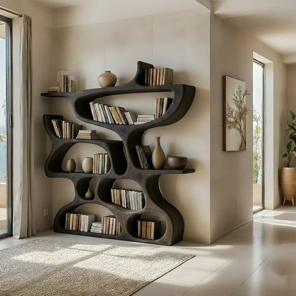 Flow Solid Wood Bookshelf – Sculpted Form Edition - Rustirawood