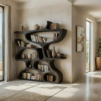 Flow Solid Wood Bookshelf – Sculpted Form Edition - Rustirawood