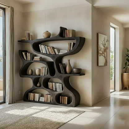 Flow Solid Wood Bookshelf – Sculpted Form Edition - Woodenecho