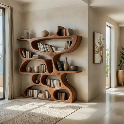 Flow Solid Wood Bookshelf – Sculpted Form Edition - Woodenecho