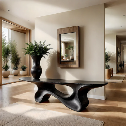 Fluid Twist Walnut Finish Console Table – Modern Sculptural Wood - Rustirawood