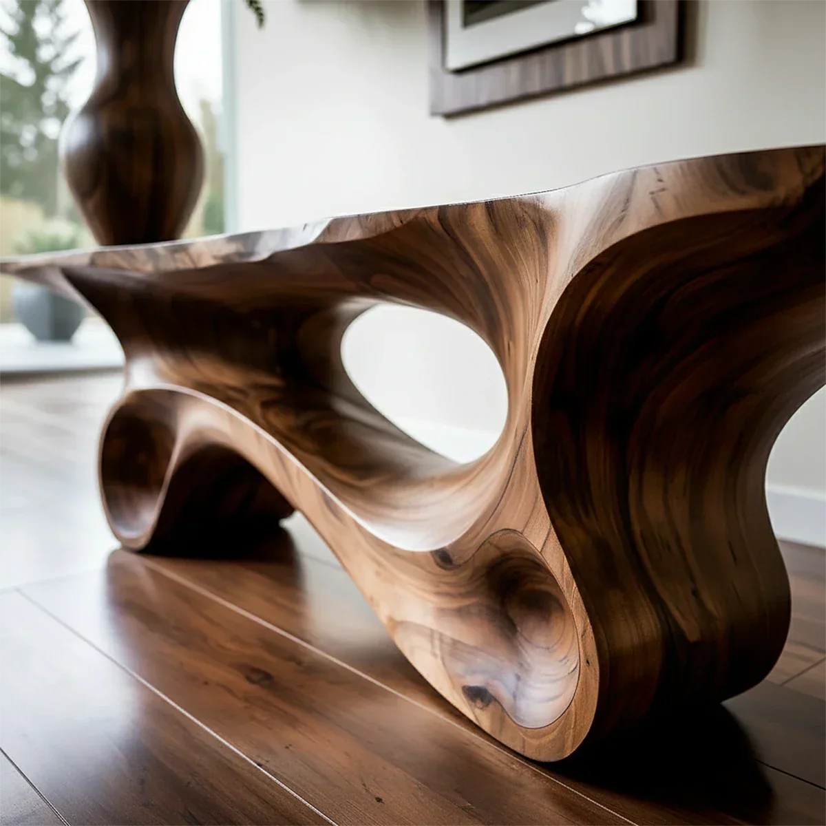 Fluid Twist Walnut Finish Console Table – Modern Sculptural Wood - Rustirawood
