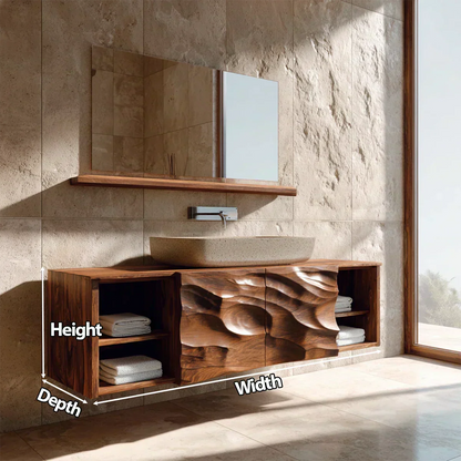 Hand Carved Natural Solid Wood Traditional Bathroom Vanity Cabinet - Woodenecho