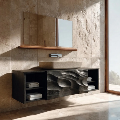 Hand Carved Natural Solid Wood Traditional Bathroom Vanity Cabinet - Woodenecho