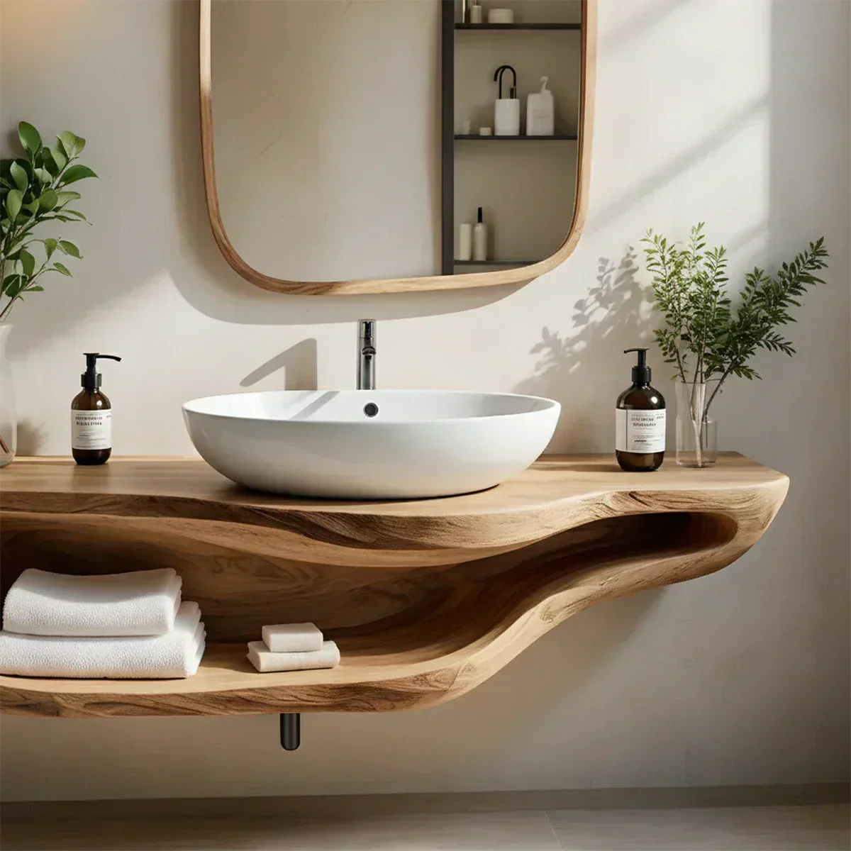 Handcrafted Live Edge Floating Bathroom Vanity With Shelf - Rustirawood