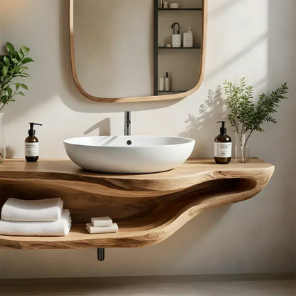 Handcrafted Live Edge Floating Bathroom Vanity With Shelf - Rustirawood