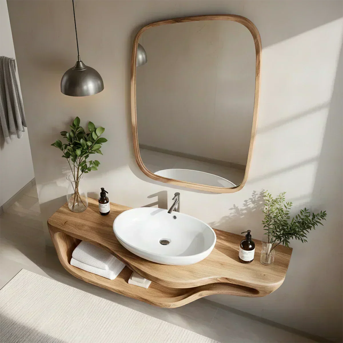Handcrafted Live Edge Floating Bathroom Vanity With Shelf - Rustirawood